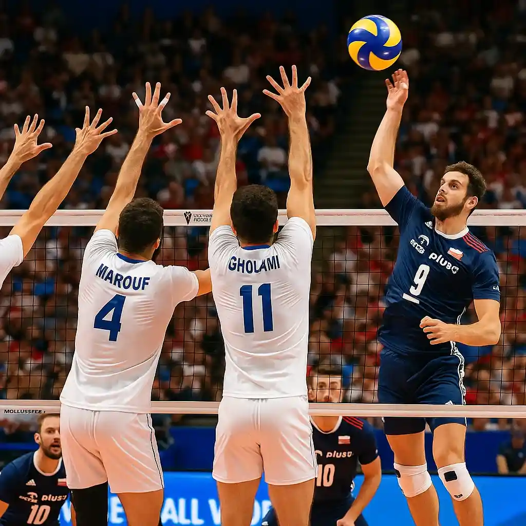 بهترین بازیکن والیبال جهان کیست ؟ 6 والیبالیستی در حال اسپک زدن بالای تور والیبال